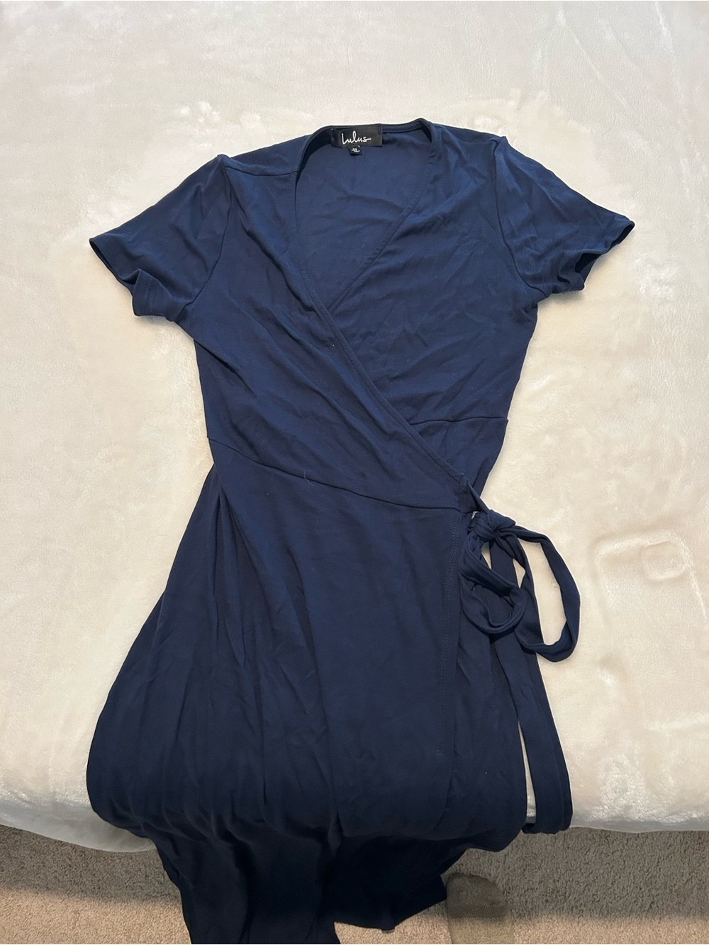 Lulu's Navy Wrap Dress with Tie Waist